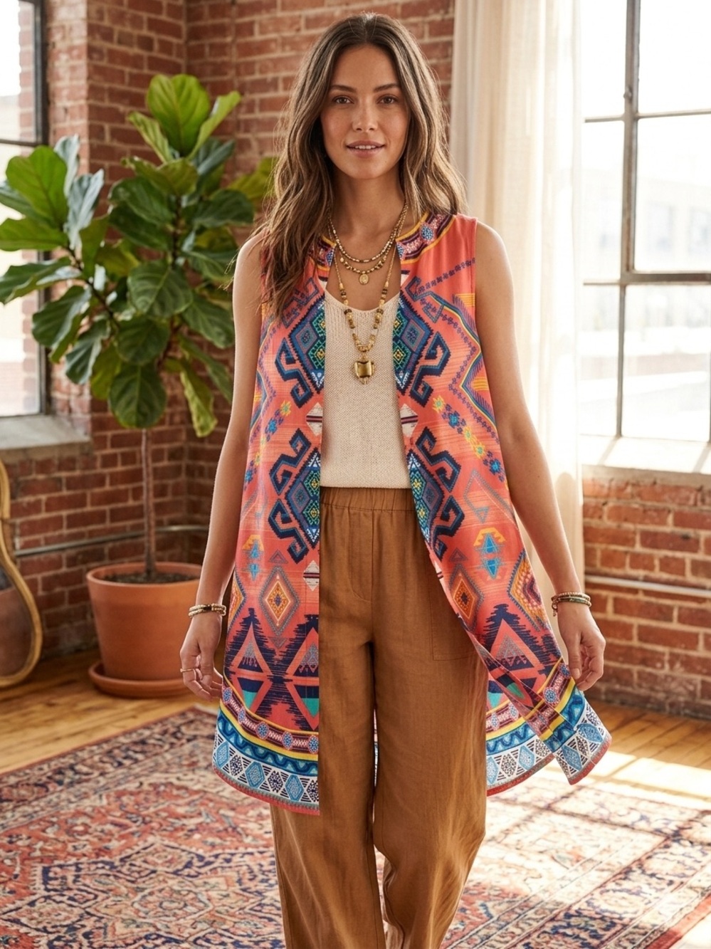 Flying Tomato Sleeveless Kimono Duster